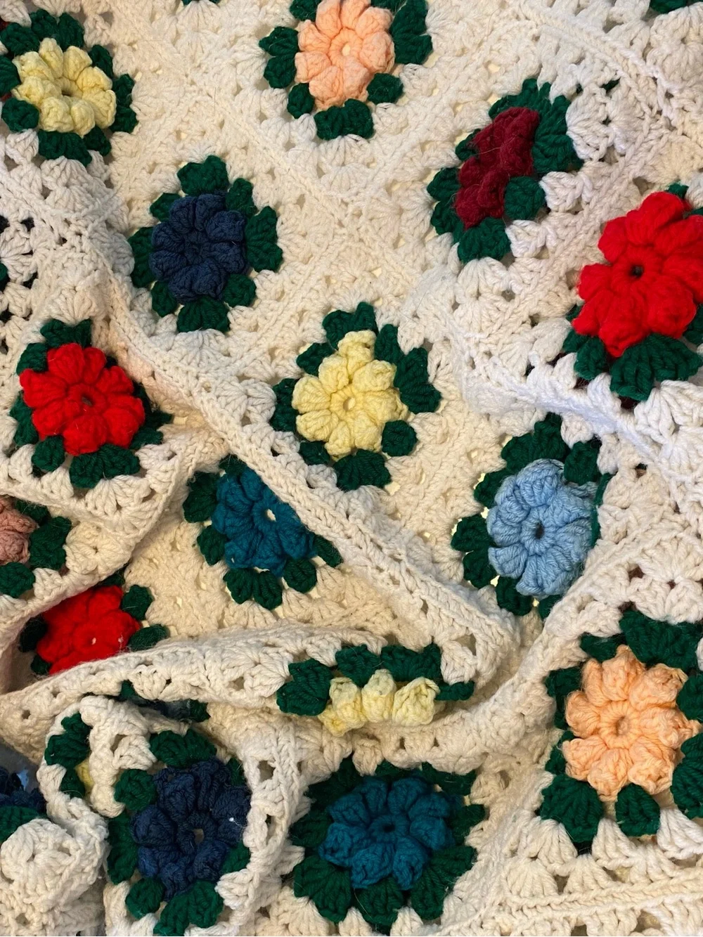 Floral Knitted Afghan Blanket
